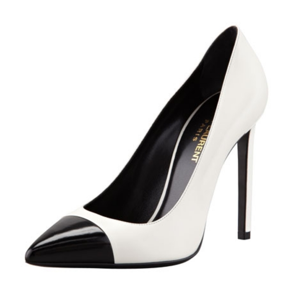 Yves Saint Laurent Shoes - YSL Bi-Color Leather Cap-Toe Pump, White/Black